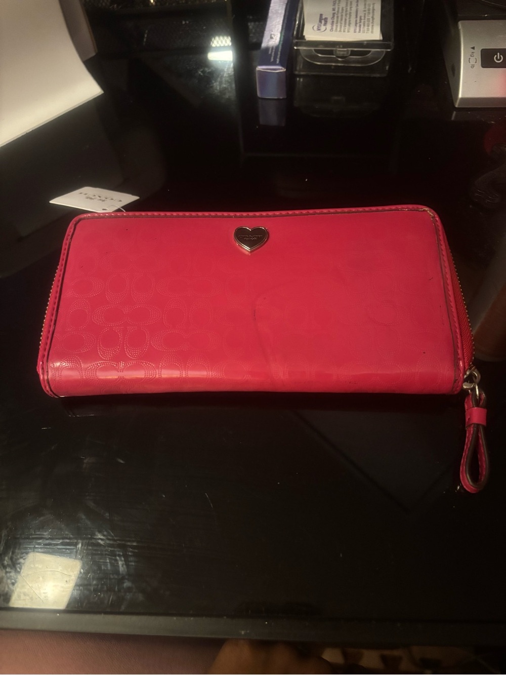 Coach Fuchsia Patent Signature Accordion Zip Wallet NWT